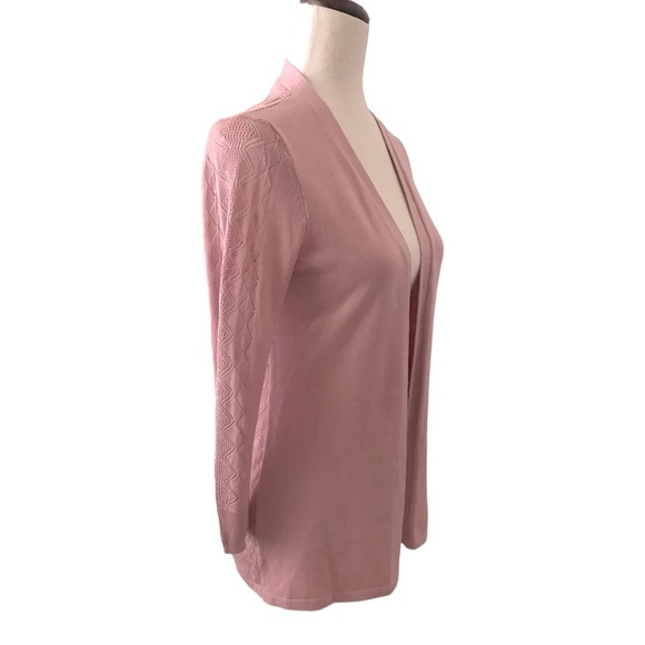 Roz & Ali Pointelle Sweater Dusty Pink Long Sleeve Open Front New with Tags - Picture 8 of 17